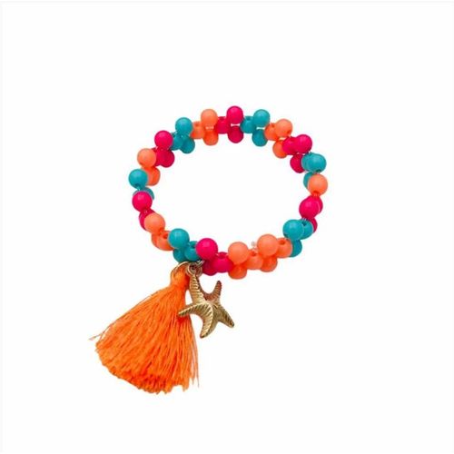 Pulseira Turquesa com Pompom Laranja - Sirenita