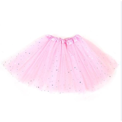 Saia Tutu Rosa Clara Infantil - c/ 3 Camadas com Glitter