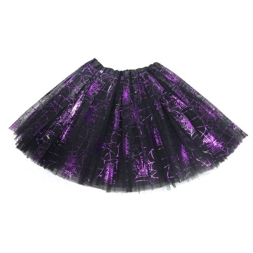 Saia Tule Preta c/ Teia de Aranha Roxo Infantil - Halloween