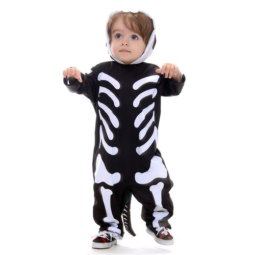Fantasia Esqueleto Macacão Bebê com Capuz - Halloween
