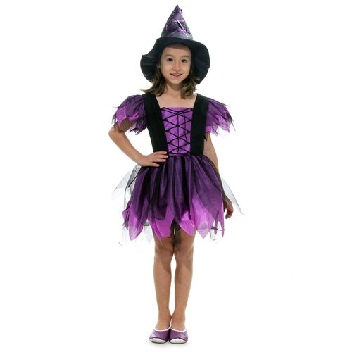 Fantasia Bruxa Halloween Infantil Menina Vestido Preto Clássico e