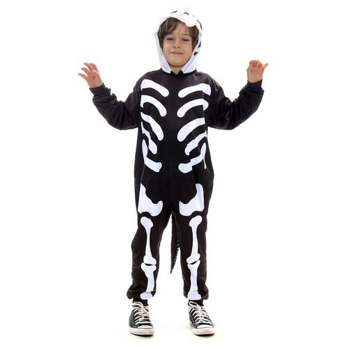 Fantasia Esqueleto Dinossauro Kigurumi Infantil com Capuz - Halloween