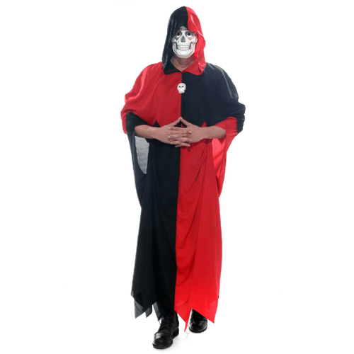 Fantasia Palhaço Preto e Vermelho Túnica Adulto com Máscara - Halloween