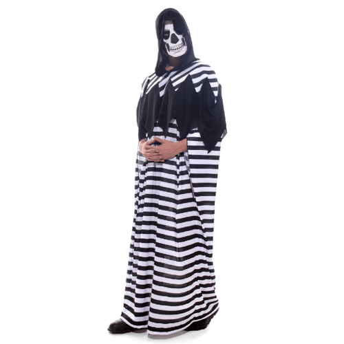 Fantasia Palhaço Preto e Branco Túnica Adulto com Máscara - Halloween