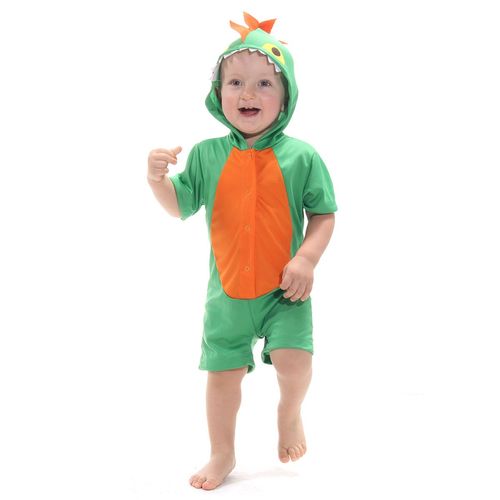 Fantasia Dinossauro Kigurumi Curto Bebê com Capuz