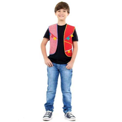 Colete Junino Infantil Vermelho com Bandeirinhas Caipira Menino