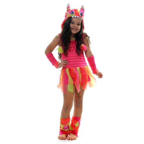 Fantasia Monstrinha Pink Infantil com Capuz e Luvas
