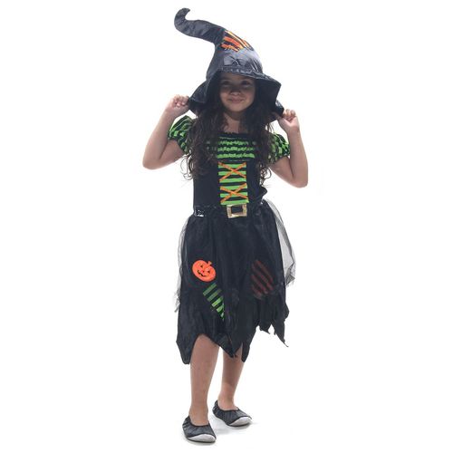Fantasia Bruxinha Abóbora Infantil com Chapéu - Halloween