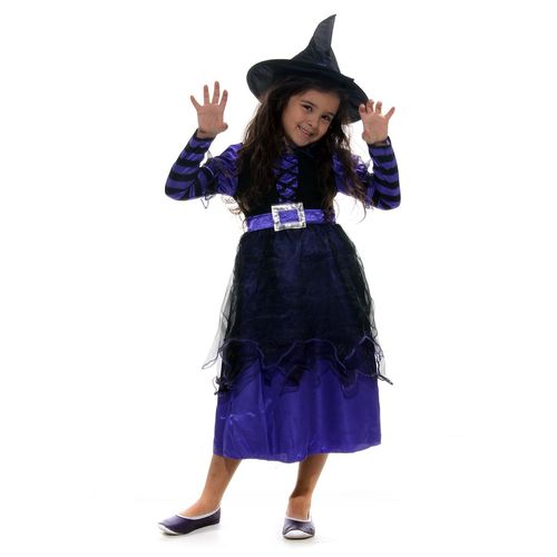 Fantasia Bruxa Moderna Luxo de Halloween Com Chapéu (Roxo, G 44-46)