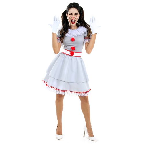 Fantasia Palhaça IT Feminino Vestido Adulto com Luvas - Halloween