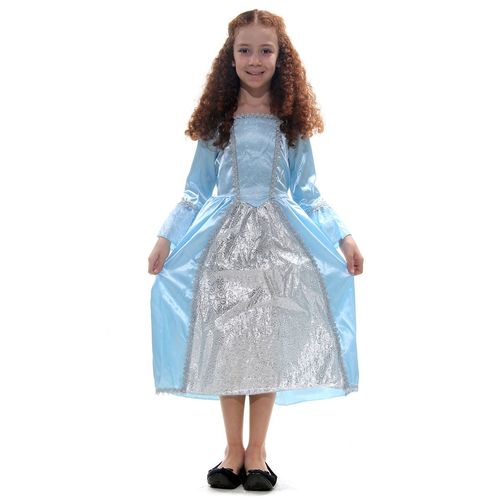 Fantasia Infantil Princesa Azul e Prata com Detalhes Brilhantes