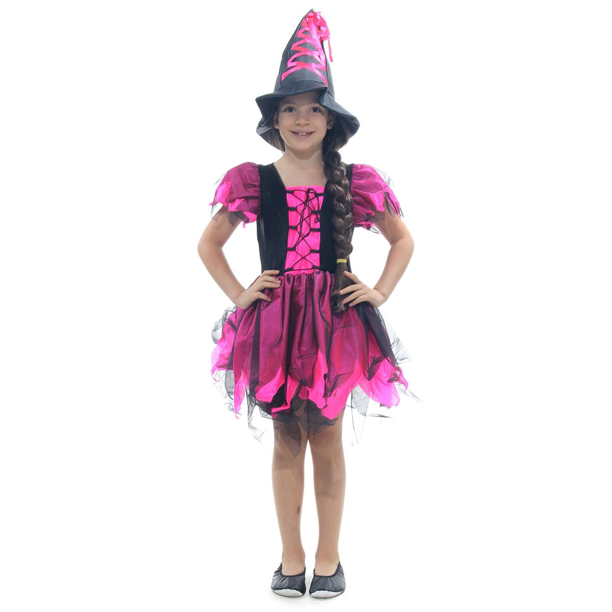 Fantasia De Halloween Infantil Menina Bruxa Preta Luxo