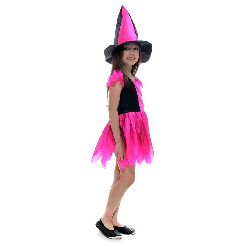 Fantasia Bruxa Halloween Infantil Menina Vestido Preto Clássico e