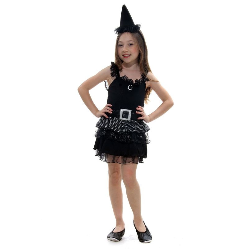 Fantasia Bruxa Roqueira Caveira Menina Festa Halloween Kids