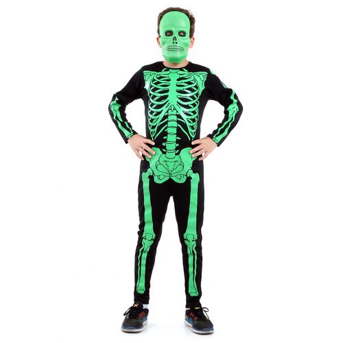 Fantasia Esqueleto Verde Infantil Macacão com Máscara - Halloween