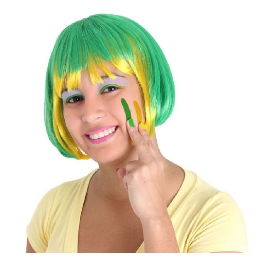 Peruca Chanel Verde / Amarelo Adulto - Copa do Mundo