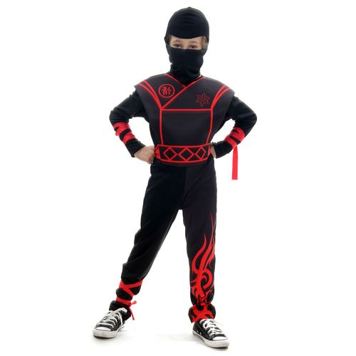 Fantasia Ninja Preto e Vermelho Infantil com Capuz