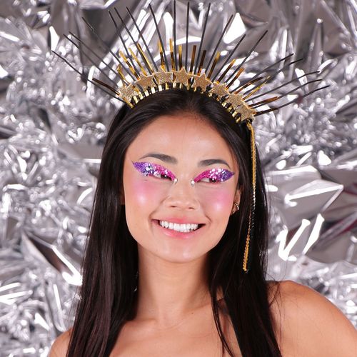 Tiara Estrelas Preta e Dourado