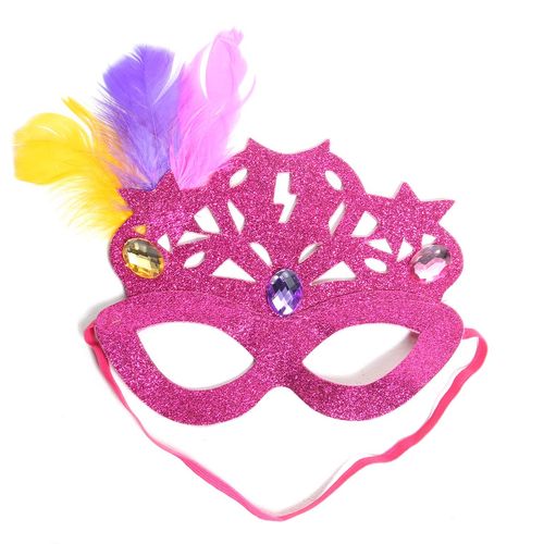 Máscara Carnaval Pink com Penas Coloridas