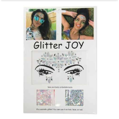 Adesivo Facial Pedras c/ Glitter - Perola c/ Prata - Sortido