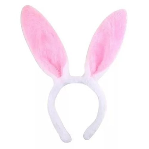 Tiara Coelho Branco com Rosa Pelúcia Fantasia Páscoa