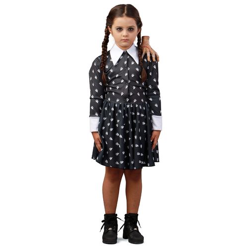 Fantasia Vandinha Vestido Estampado Infantil - Familia Addams - Halloween