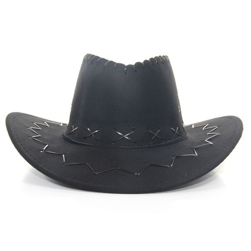 Chapeú Country De Cowboy Couro Preto - Rodeio e Festa Junina