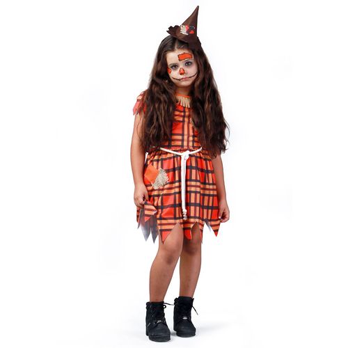 fantasia Infantil Espantalho Feminina com Chapéu e Vestido Xadrez