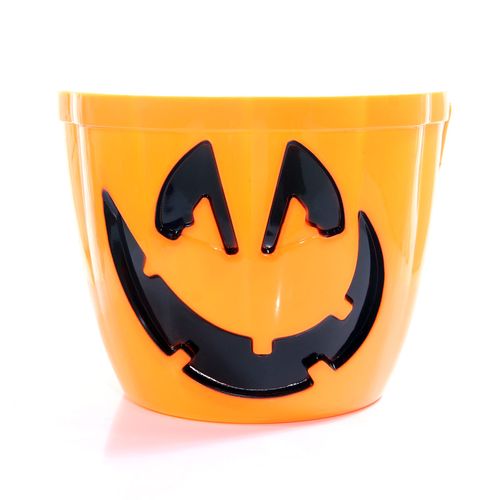 Baldinho Abóbora Laranja com Alça LED para Doces Halloween