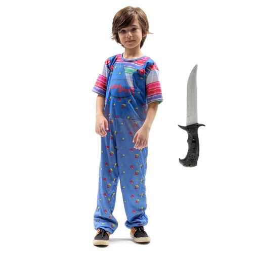 Kit Fantasia Chucky Boneco Assassino Com Faca Halloween