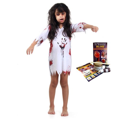 Kit fantasia Zumbi Feminino Infantil Com Massa Slug Halloween