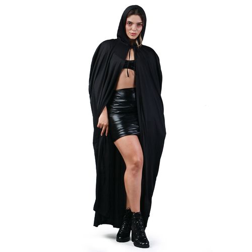 Capa Preta Longa Com Capuz Adulto P/ Halloween Abrakadabra