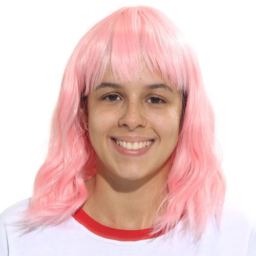 Peruca Longa Rosa Ondulada para Fantasias