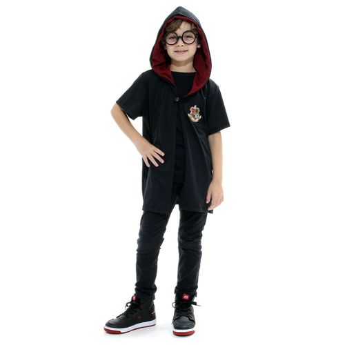 Fantasia Feiticeiro Infantil com Capa e Óculos  Escola de Magia