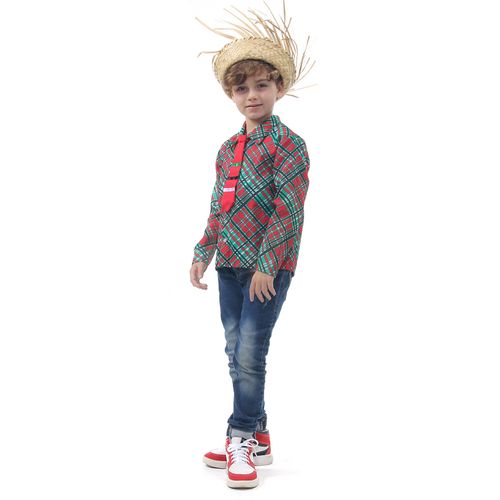 Fantasia Infantil Camisa Xadrez Verde Com Gravata e Chapéu