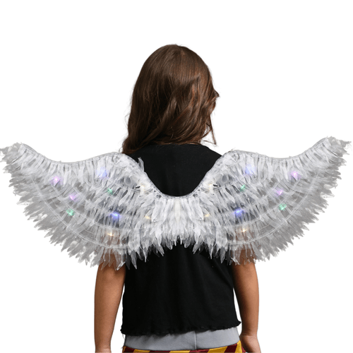 Asas de Anjo Branca com Luzes LED Coloridas para Fantasia Infantil