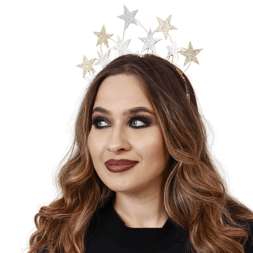 Tiara Estrela Glitter Dourada e Prata  Acessório