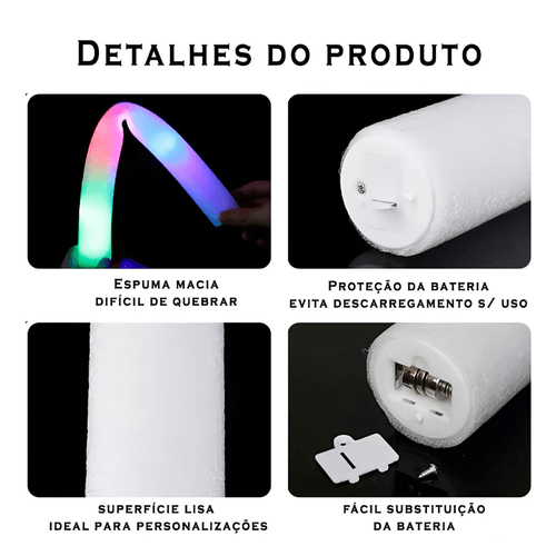 Kit 10 Unidades Bastão de LED Luminoso 40cm com Controle de Velocidade