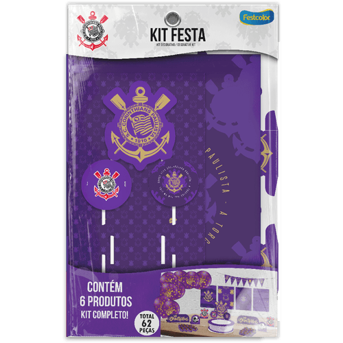 Kit Festa Corinthians Roxo Decoração Completa 62 Peças