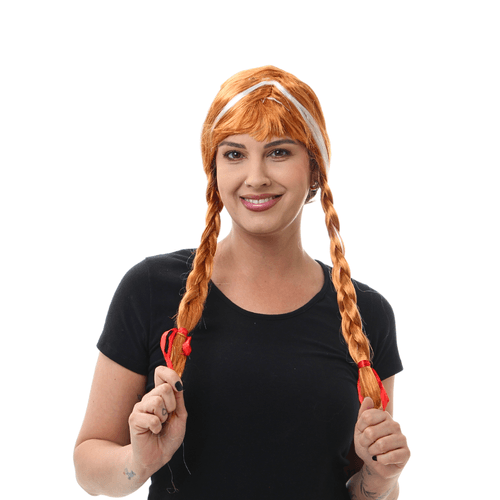Peruca Anna Trança Castanho para Fantasias e Cosplay