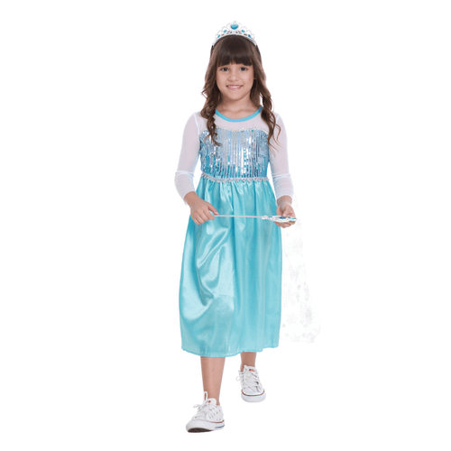 Fantasia Princesa Elsa Azul Infantil Vestido com Capa