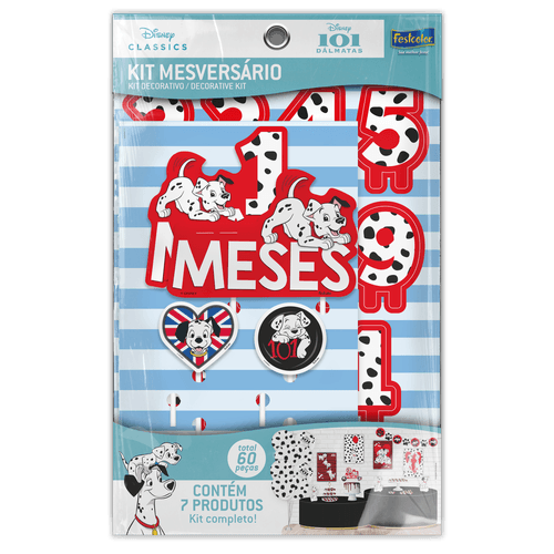 Kit Mesversário 101 Dálmatas - 60 Peças de Decoração Temática