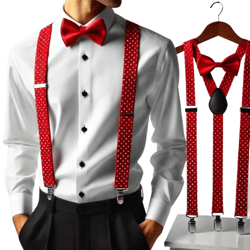 Suspensório e Gravata - Vermelho com Poá Branco