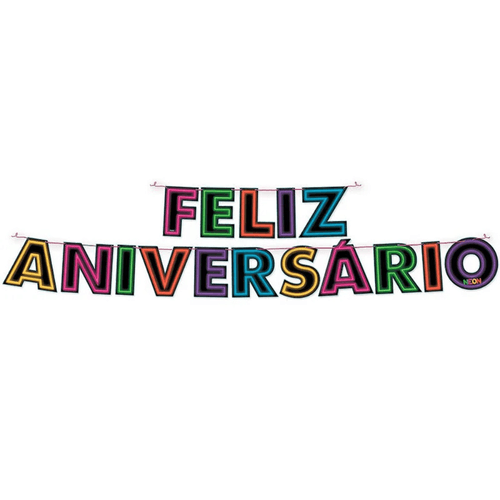 Faixa Decorativa Feliz Aniversário Neon - Festcolor