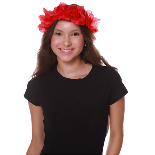 Tiara Floral Vermelha com Fita – Perfeita para Festas