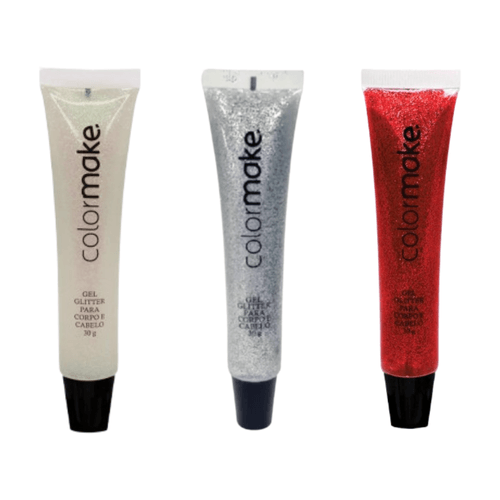 Gel Glitter para Carnaval e Festas – Cores Pérola, Prata e Vermelho