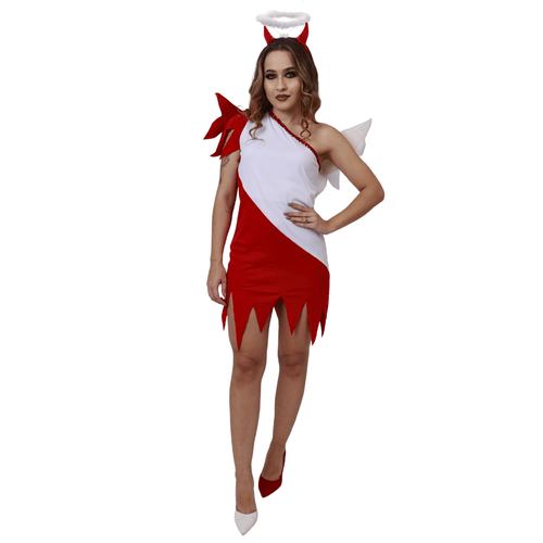 Fantasia Feminina Anjo e Diabinha Adulto Halloween e Carnaval
