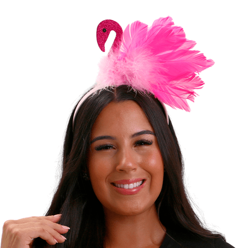 Tiara Flamingo Rosa com Plumas Acessório para Carnaval