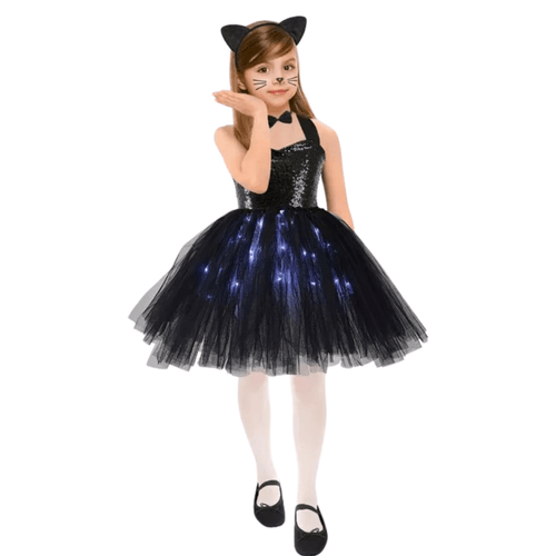 Fantasia Infantil Vestido Gatinha Preta com Acessórios