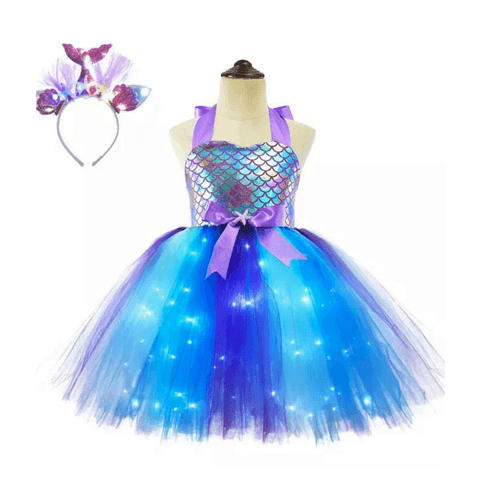 Fantasia Infantil Vestido  Sereia Azul com Tiara